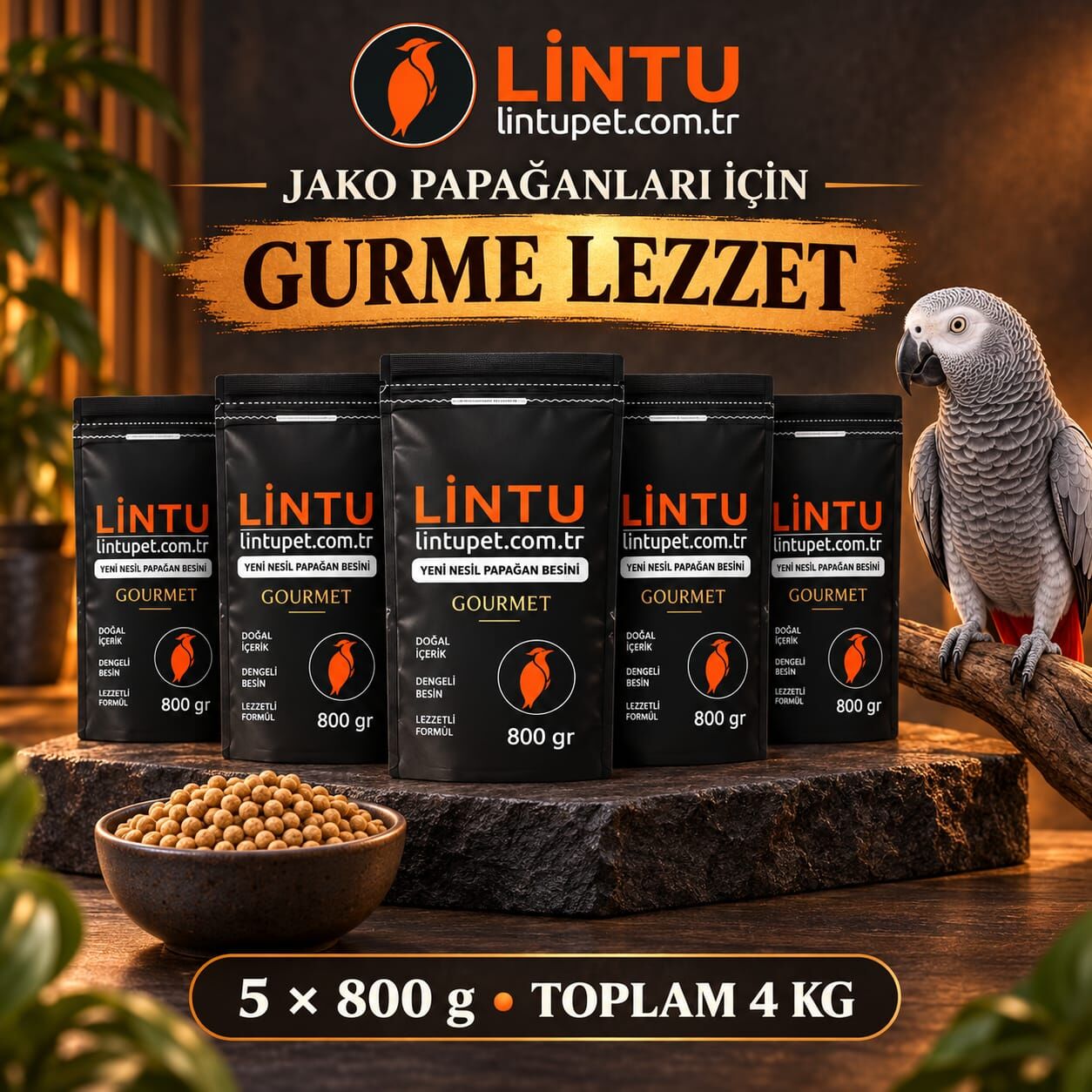 Lintu Afrika Gurme Jako Papağan Pelet Yemi – 5 × 800 g (4 kg)