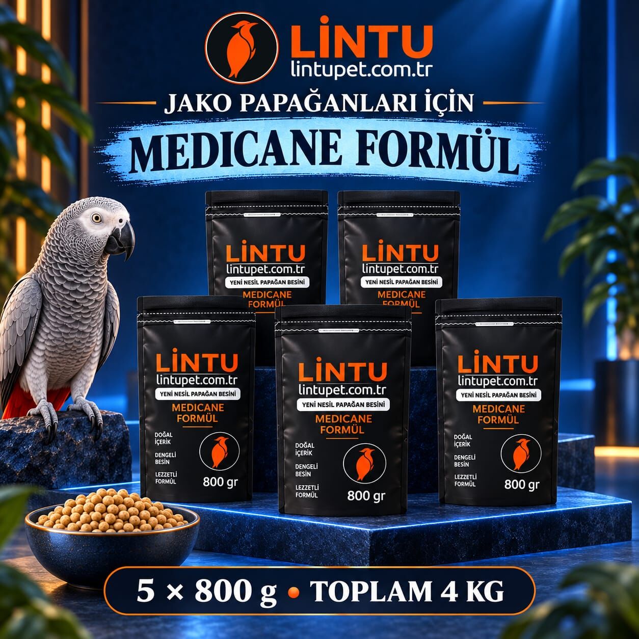 Lintu Medicane Jako Papağan Pelet Yemi – 5 × 800 g (4 kg)
